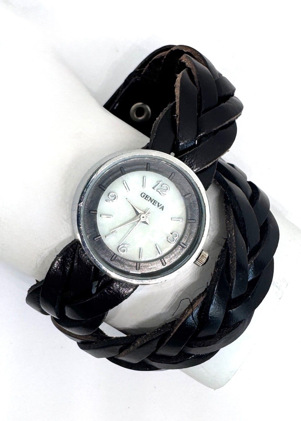 Black Wrap Ladies Watch With Silver Metal Face 1087